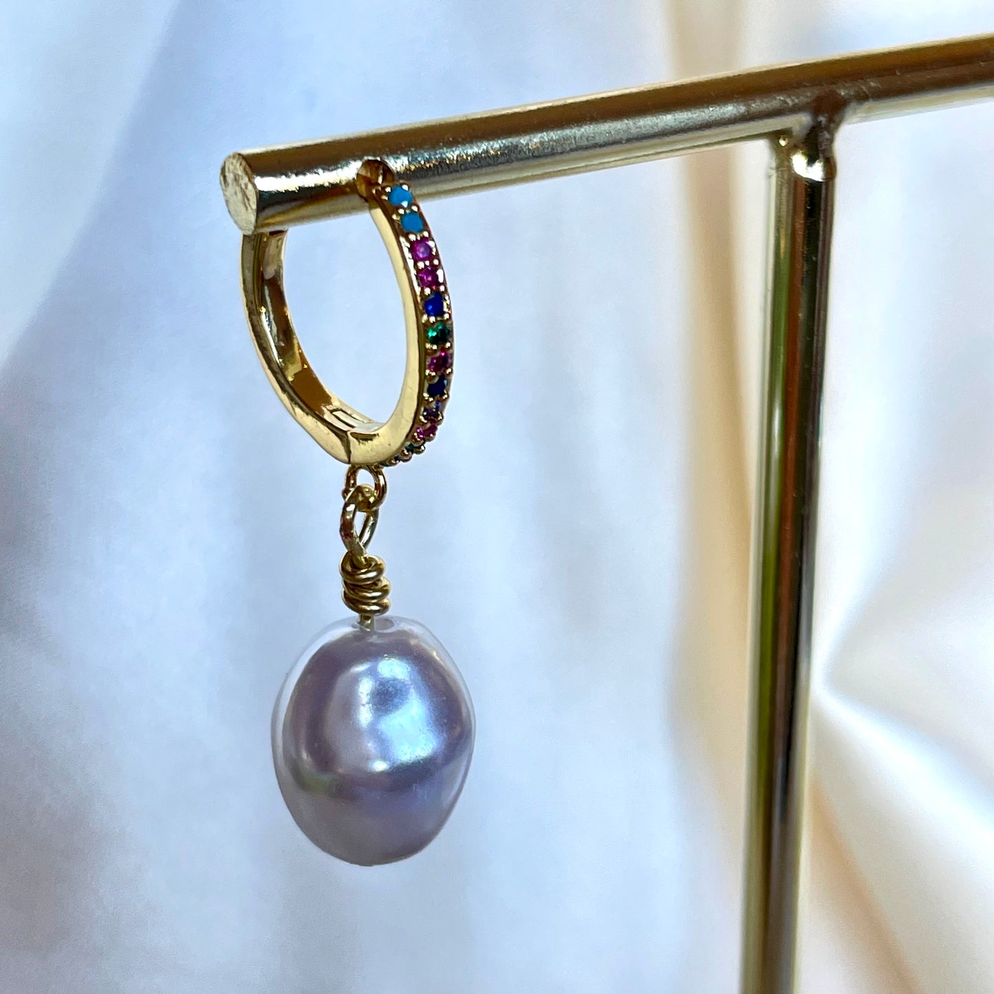"Cara" Gold Rainbow Pearl Earrings