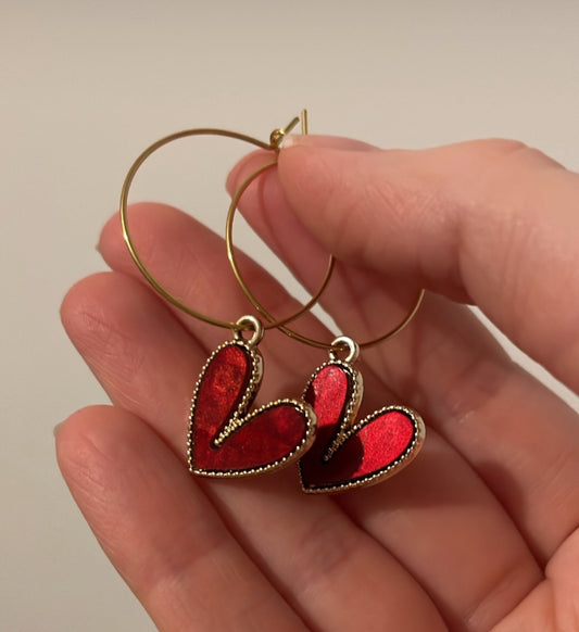 "Roisin" Red Resin Heart Earrings