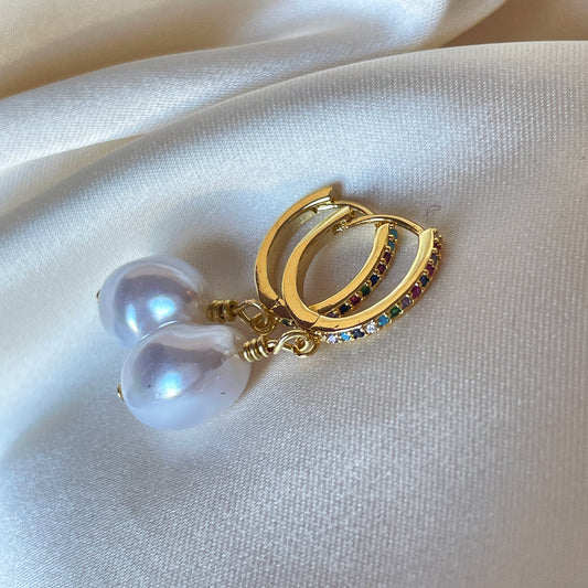 "Cara" Gold Rainbow Pearl Earrings