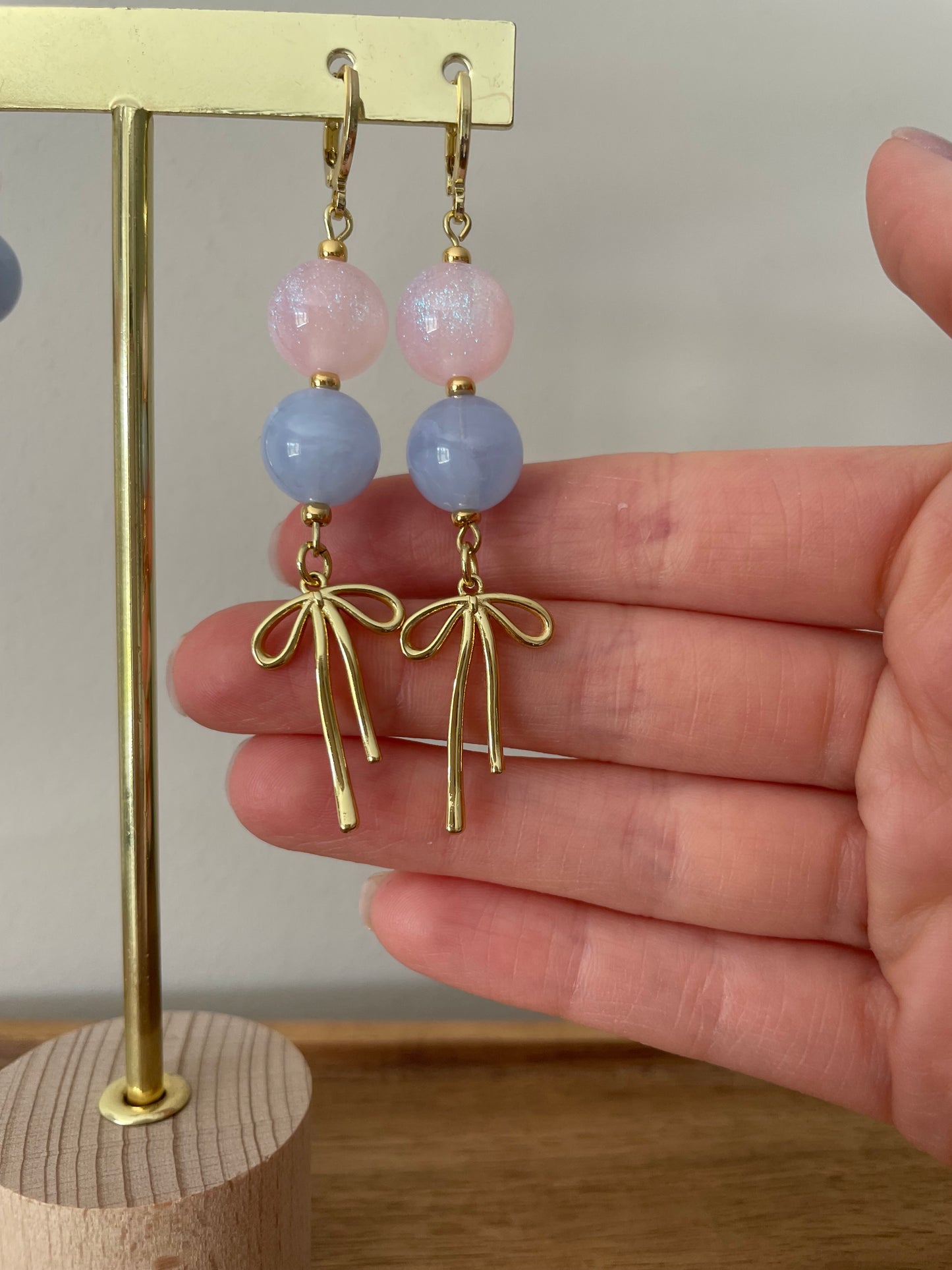 Blush & Blue Bow Earrings
