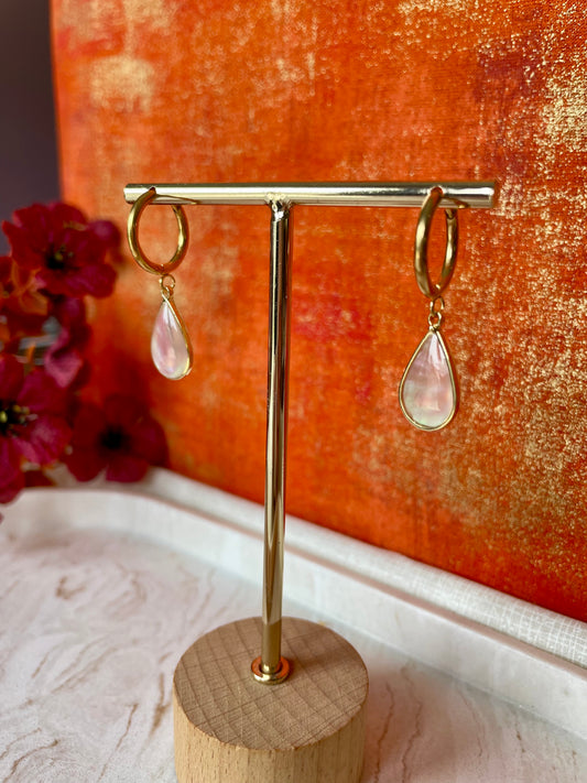 “Doireann” iridescent drop hoop earrings