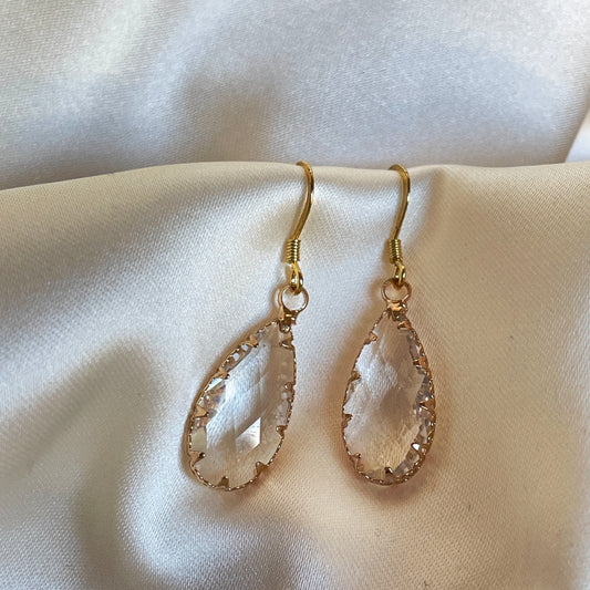 "Tara" Clear faceted jewel with gold setting on french ear hook