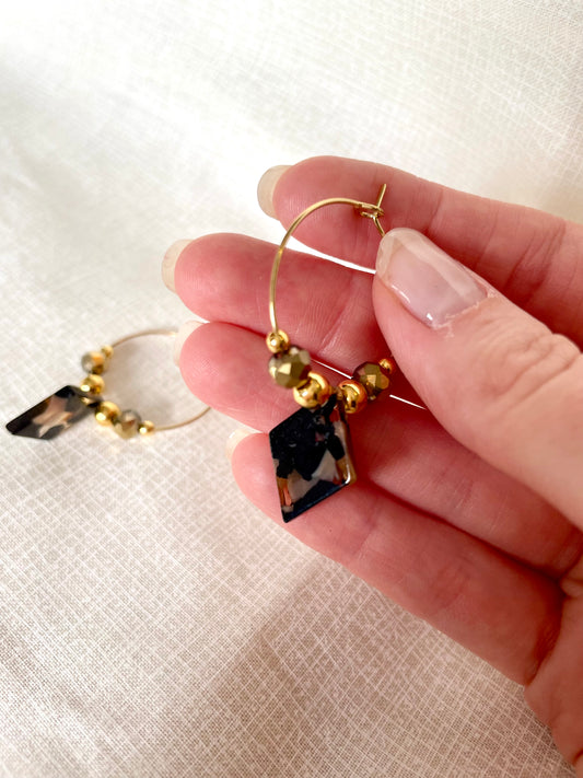 “Eilís” tortoise shell charm hoop earrings