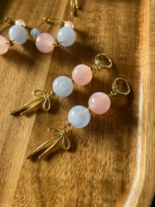 Blush & Blue Bow Earrings