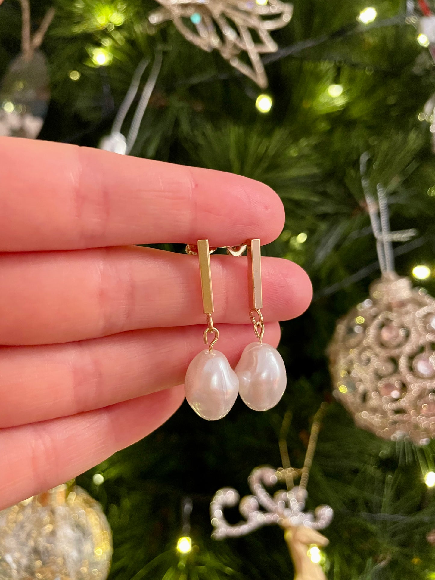 "Doireann" Pearl Drop Gold Bar Earrings