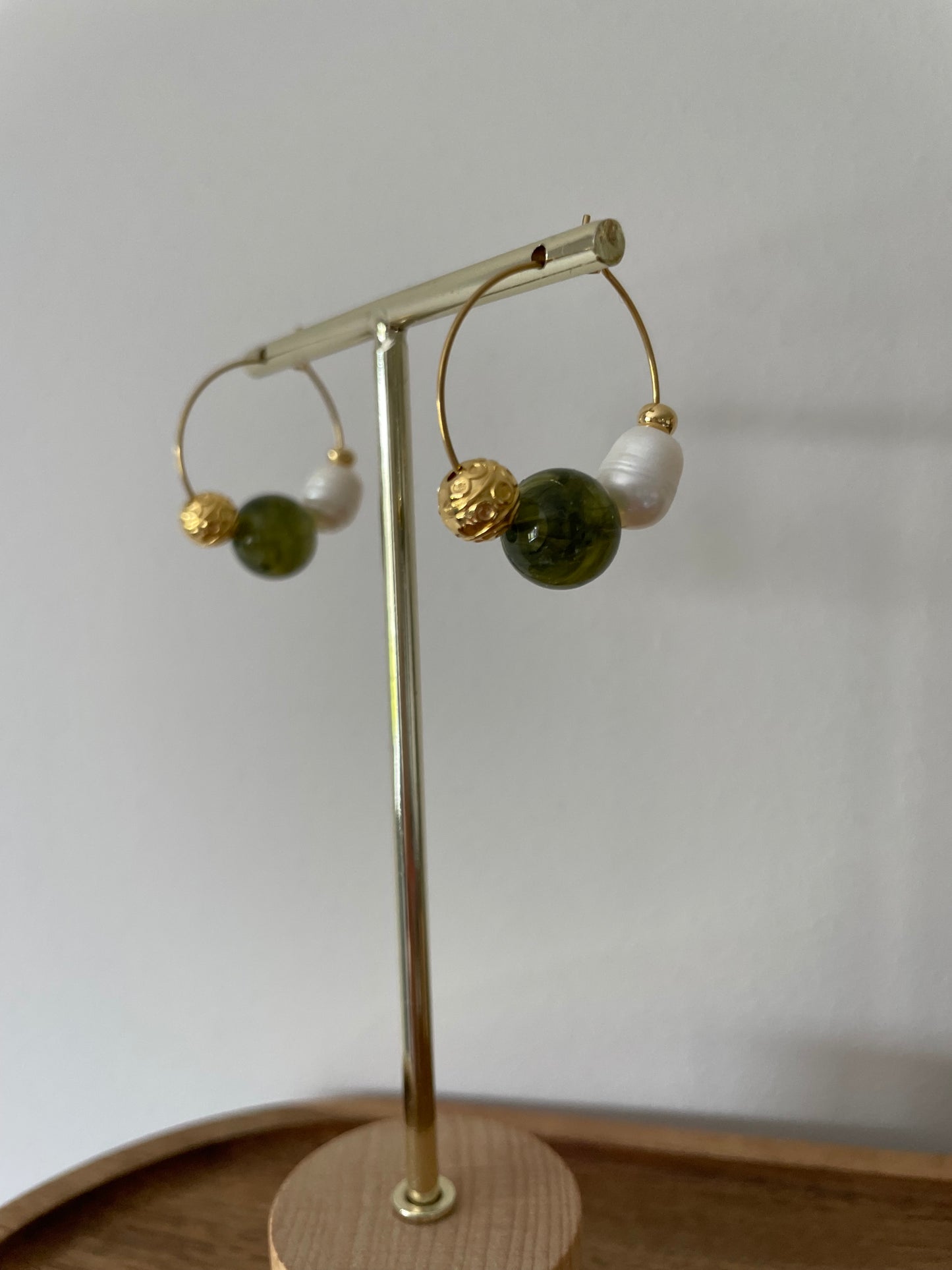 Wild Moss & Gold Hoop Earrings