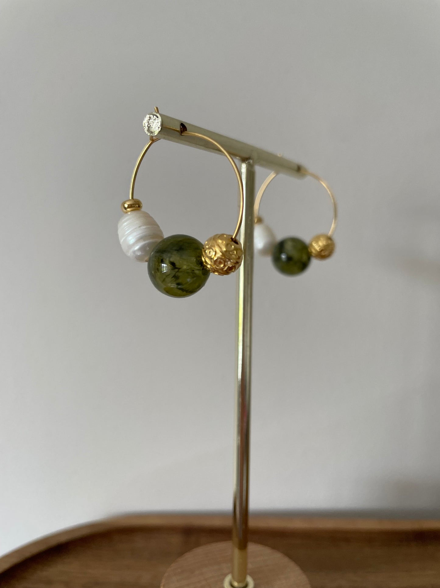 Wild Moss & Gold Hoop Earrings