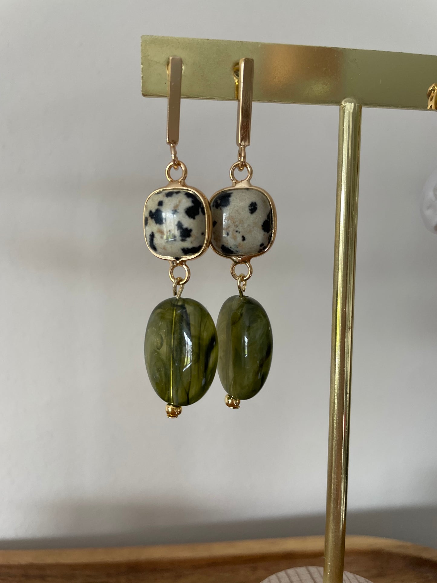 Moss Green & Dalmatian Stone Earrings