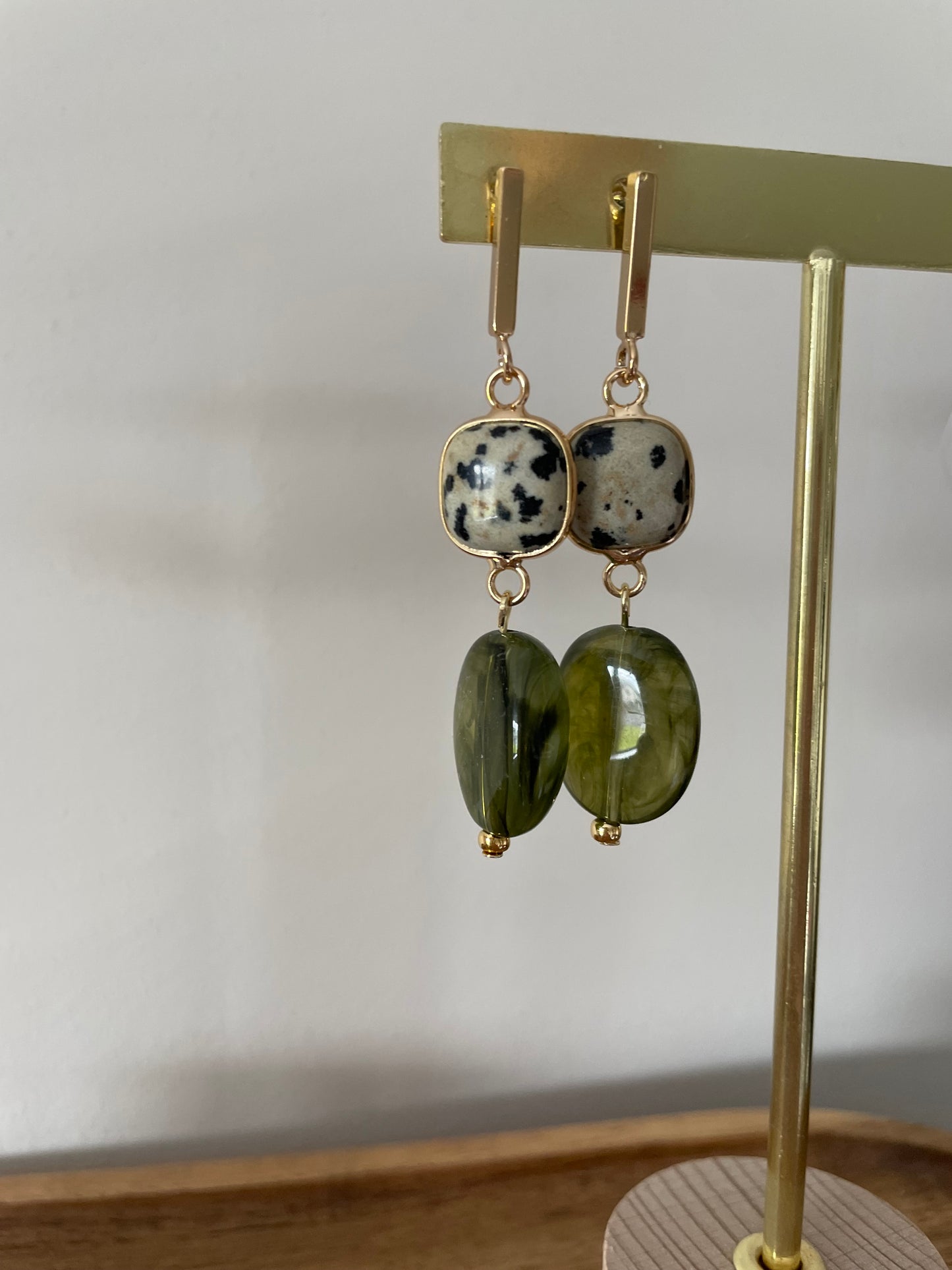 Moss Green & Dalmatian Stone Earrings