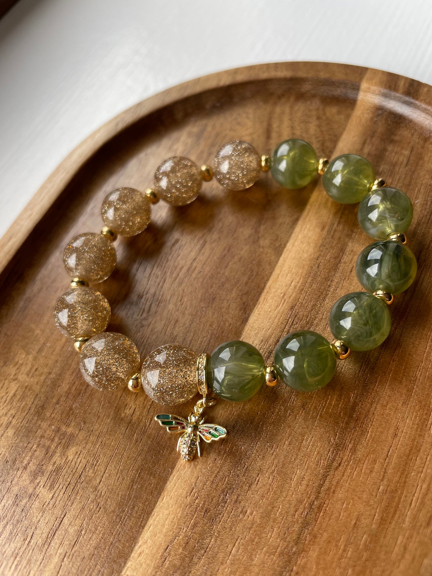 Moss & Gold Bee Charm Bracelet
