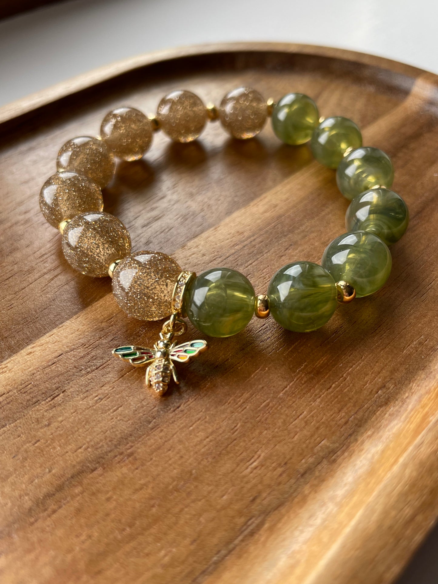 Moss & Gold Bee Charm Bracelet