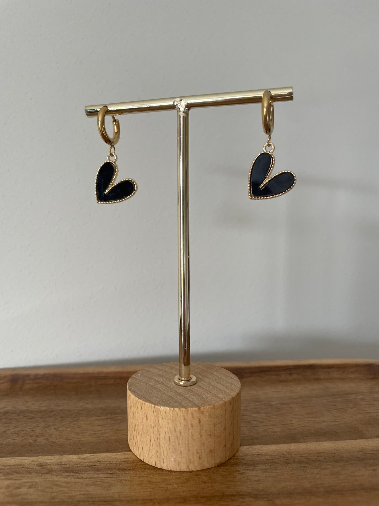 Small Hoop Earring with black heart charm