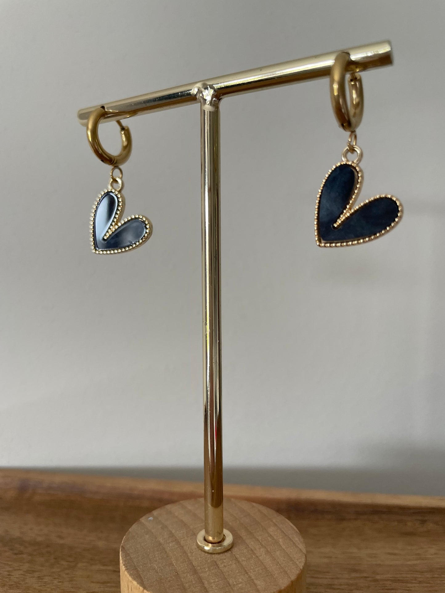 Small Hoop Earring with black heart charm