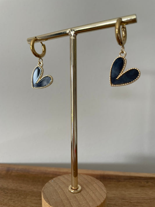 Small Hoop Earring with black heart charm