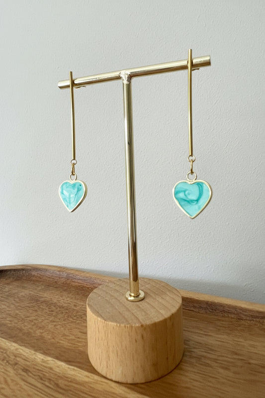 Aqua Heart Bar Earring