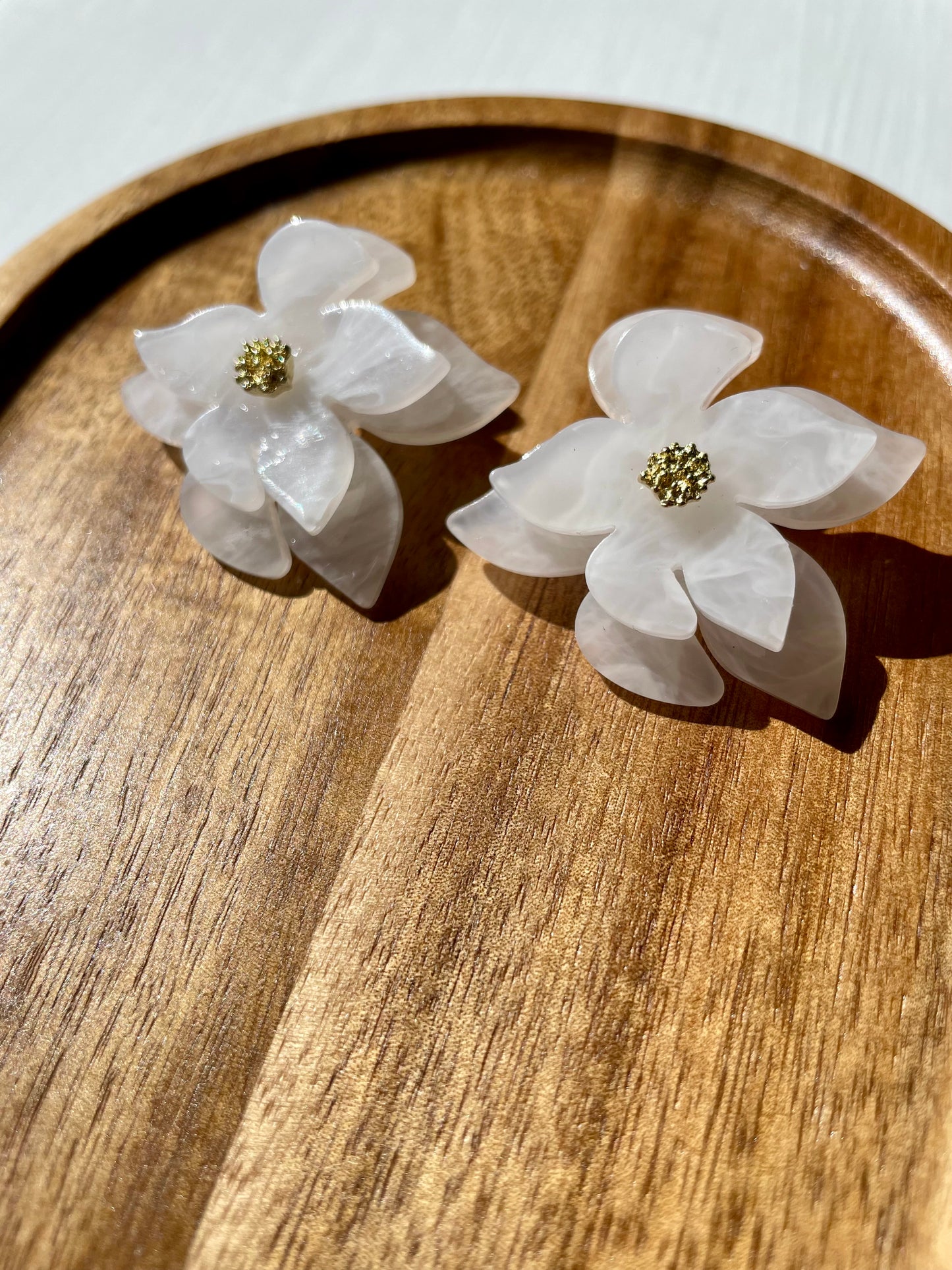 White Floral Statement Earrings