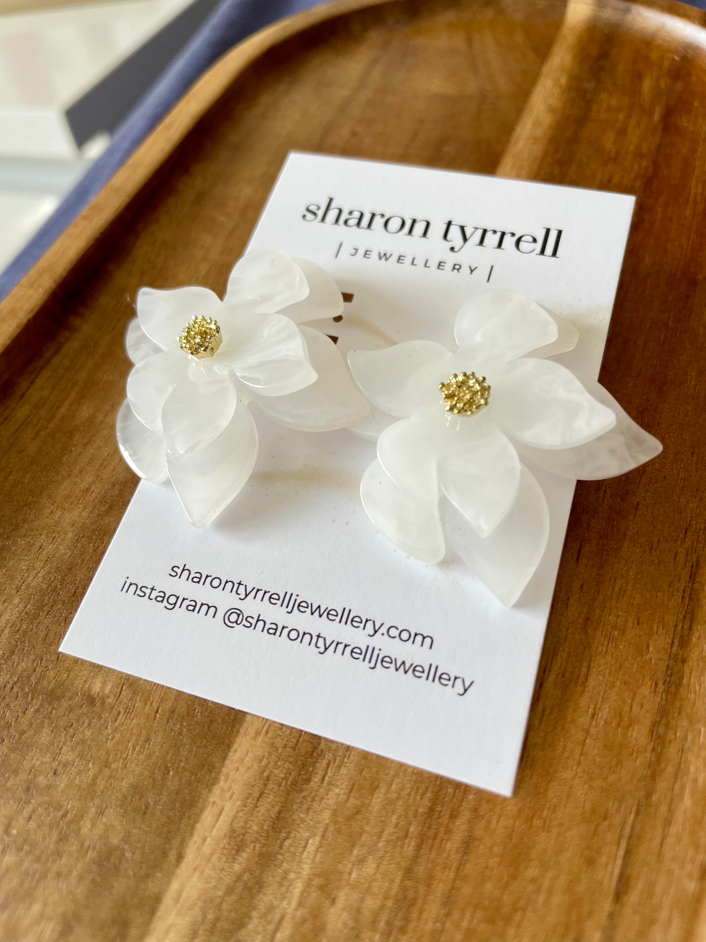 White Floral Statement Earrings