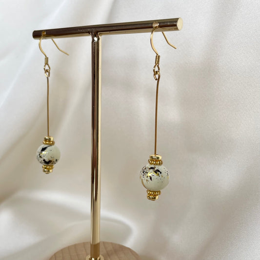 "Éala" Ivory, black and gold ball Drop Earrings